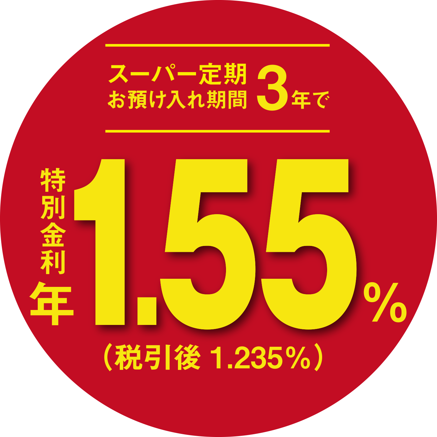 お預け入れ期間 3年 特別金利1.55%（税引後1.235％）